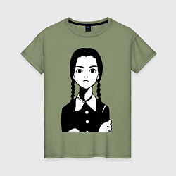 Футболка хлопковая женская Wednesday Addams, цвет: авокадо