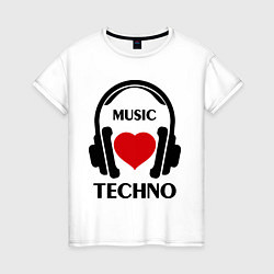 Футболка хлопковая женская Techno Music is Love, цвет: белый