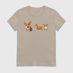 Футболка хлопковая женская Корги, цвет: миндальный