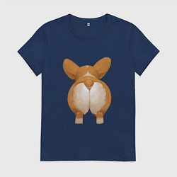 Футболка хлопковая женская Корги, цвет: тёмно-синий