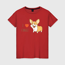 Футболка хлопковая женская I LOVE CORGI, цвет: красный