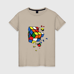 Футболка хлопковая женская Кубик Рубика, цвет: миндальный