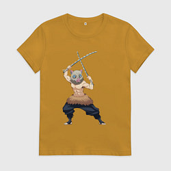 Футболка хлопковая женская KIMETSU NO YAIBA, цвет: горчичный