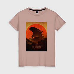Футболка хлопковая женская Godzilla and red sun, цвет: пыльно-розовый