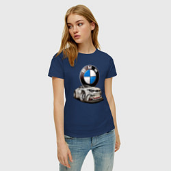 Футболка хлопковая женская BMW оскал, цвет: тёмно-синий — фото 2
