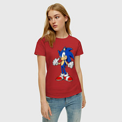 Футболка хлопковая женская Sonic, цвет: красный — фото 2