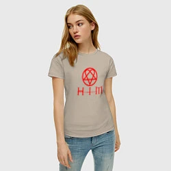 Футболка хлопковая женская HIM LOGO RED, цвет: миндальный — фото 2