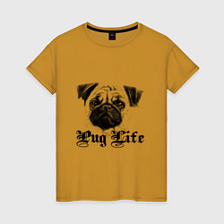 Футболка хлопковая женская Pug life, цвет: горчичный