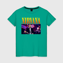 Футболка хлопковая женская NIRVANA Курт Кобейн, цвет: зеленый