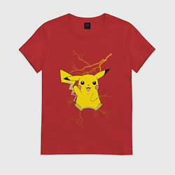 Футболка хлопковая женская Pikachu, цвет: красный
