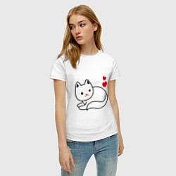 Футболка хлопковая женская Ласковый котик, цвет: белый — фото 2