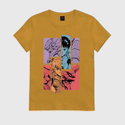 Футболка хлопковая женская Аска и Синдзи, Евангелион, цвет: горчичный