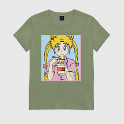 Футболка хлопковая женская Sailor Moon Usagi Tsukino, цвет: авокадо