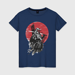 Футболка хлопковая женская Японский самурай, цвет: тёмно-синий