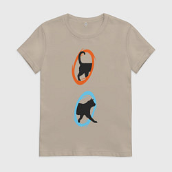 Футболка хлопковая женская Portal Cat, цвет: миндальный