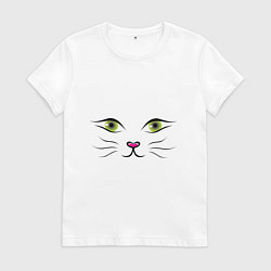 Футболка хлопковая женская Кошачья мордочка, цвет: белый