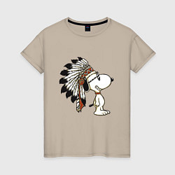 Футболка хлопковая женская Snoopy, цвет: миндальный