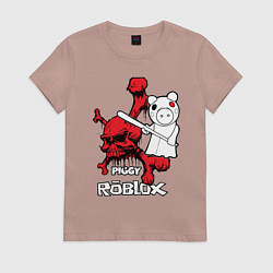 Футболка хлопковая женская Свинка Пигги из Roblox, цвет: пыльно-розовый