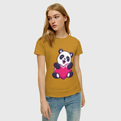 Футболка хлопковая женская Панда love, цвет: горчичный — фото 2