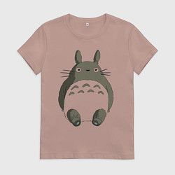 Футболка хлопковая женская Тоторо с прозрачным пузиком, цвет: пыльно-розовый