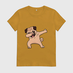 Футболка хлопковая женская Мопс ДАБ, цвет: горчичный