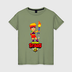 Футболка хлопковая женская Brawl StarsAmber, цвет: авокадо