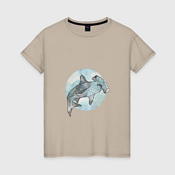Футболка хлопковая женская Акула-молот, цвет: миндальный