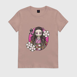 Футболка хлопковая женская Незуко Камадо, цвет: пыльно-розовый