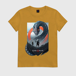 Футболка хлопковая женская Кратос и Атрей, цвет: горчичный