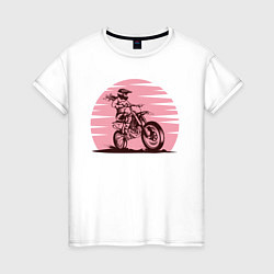 Футболка хлопковая женская Мотоциклист, цвет: белый