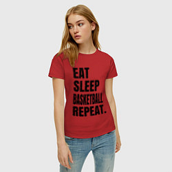 Футболка хлопковая женская EAT SLEEP BASKETBALL REPEAT, цвет: красный — фото 2