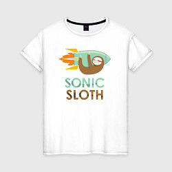 Футболка хлопковая женская Sonic Sloth, цвет: белый