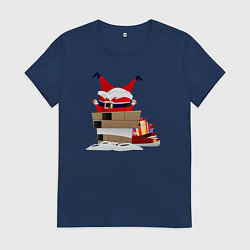 Футболка хлопковая женская Застрявший Санта, цвет: тёмно-синий