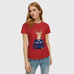 Футболка хлопковая женская Hipster Deer, цвет: красный — фото 2