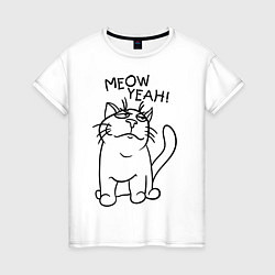 Футболка хлопковая женская Meow yeah!, цвет: белый