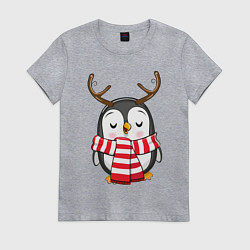 Футболка хлопковая женская Пингвин в шарфике, цвет: меланж