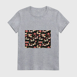 Футболка хлопковая женская Лошади и цветы, цвет: меланж