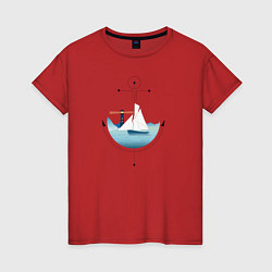 Футболка хлопковая женская Бумажный кораблик, цвет: красный