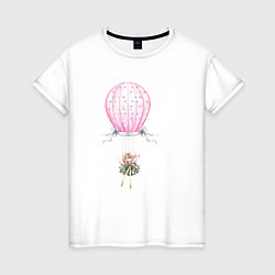Футболка хлопковая женская Девочка на воздушном шаре, цвет: белый