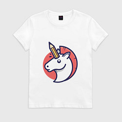 Футболка хлопковая женская Единорог с карандашом, цвет: белый