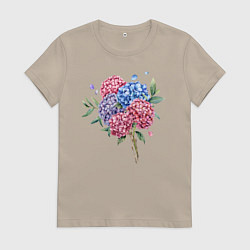 Футболка хлопковая женская Букет гаотензий, цвет: миндальный