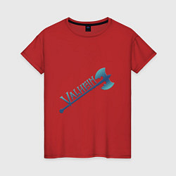 Футболка хлопковая женская Valheim светлое лого с секирой, цвет: красный