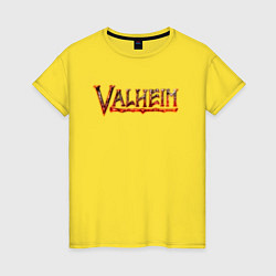 Футболка хлопковая женская Valheim огненный лого, цвет: желтый