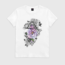 Футболка хлопковая женская Flowers, цвет: белый