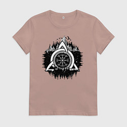 Футболка хлопковая женская Вегвизир Рунический Компас, цвет: пыльно-розовый