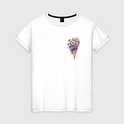 Футболка хлопковая женская Цветочное мороженое, цвет: белый