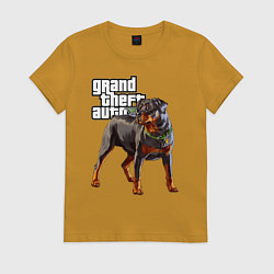 Футболка хлопковая женская ЧОП - ротвейлер из GTA 5, цвет: горчичный