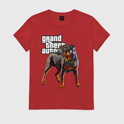 Футболка хлопковая женская ЧОП - ротвейлер из GTA 5, цвет: красный