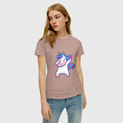 Футболка хлопковая женская Cute unicorn, цвет: пыльно-розовый — фото 2
