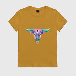 Футболка хлопковая женская Color Bull, цвет: горчичный